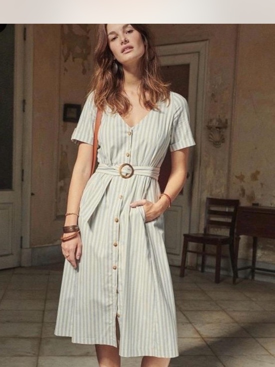 Sezane Dresses & Skirts - Sézane Marianne Robe Striped Button Midi Dress Size FR 40 US 8 Blue White NWT